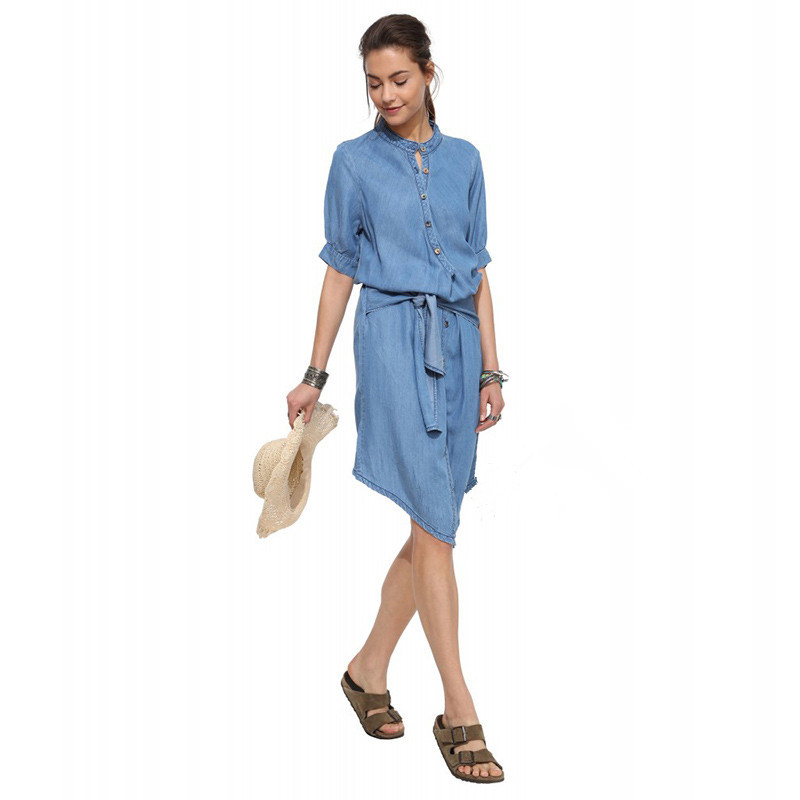 W25035 Casual Demin Long Sleeves Shirt Jeans Dress